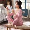 Pajamas Women's Spring and Autumn Thin Ice Silk Long-sleeved Trousers Two-piece Set Sexy Silk Pullover Loungewear Set Can Be Worn Outside