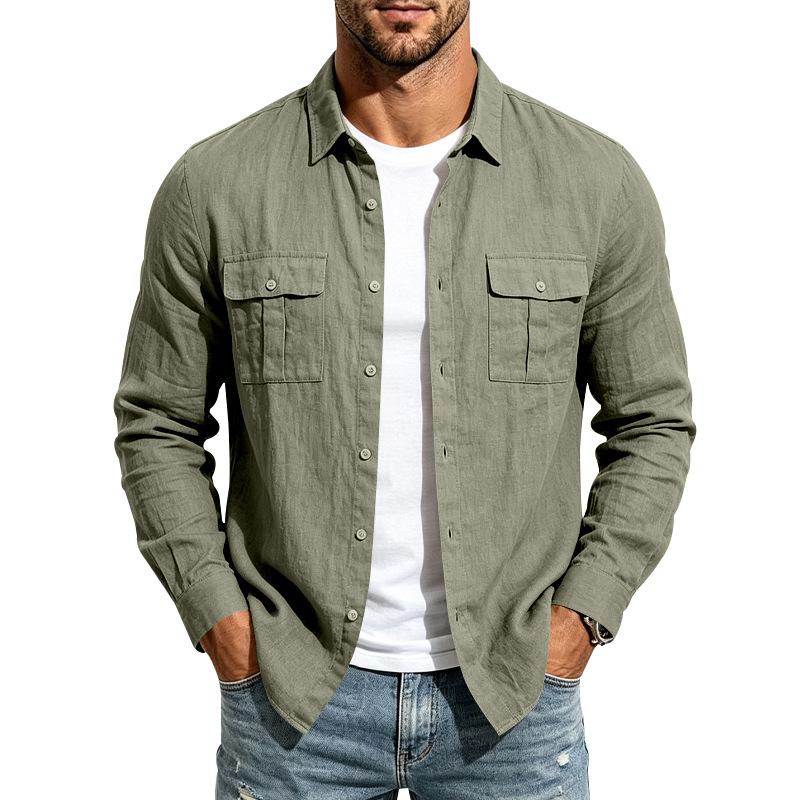 Men S Linen Blend Long Sleeve Casual Loose Work Shirt