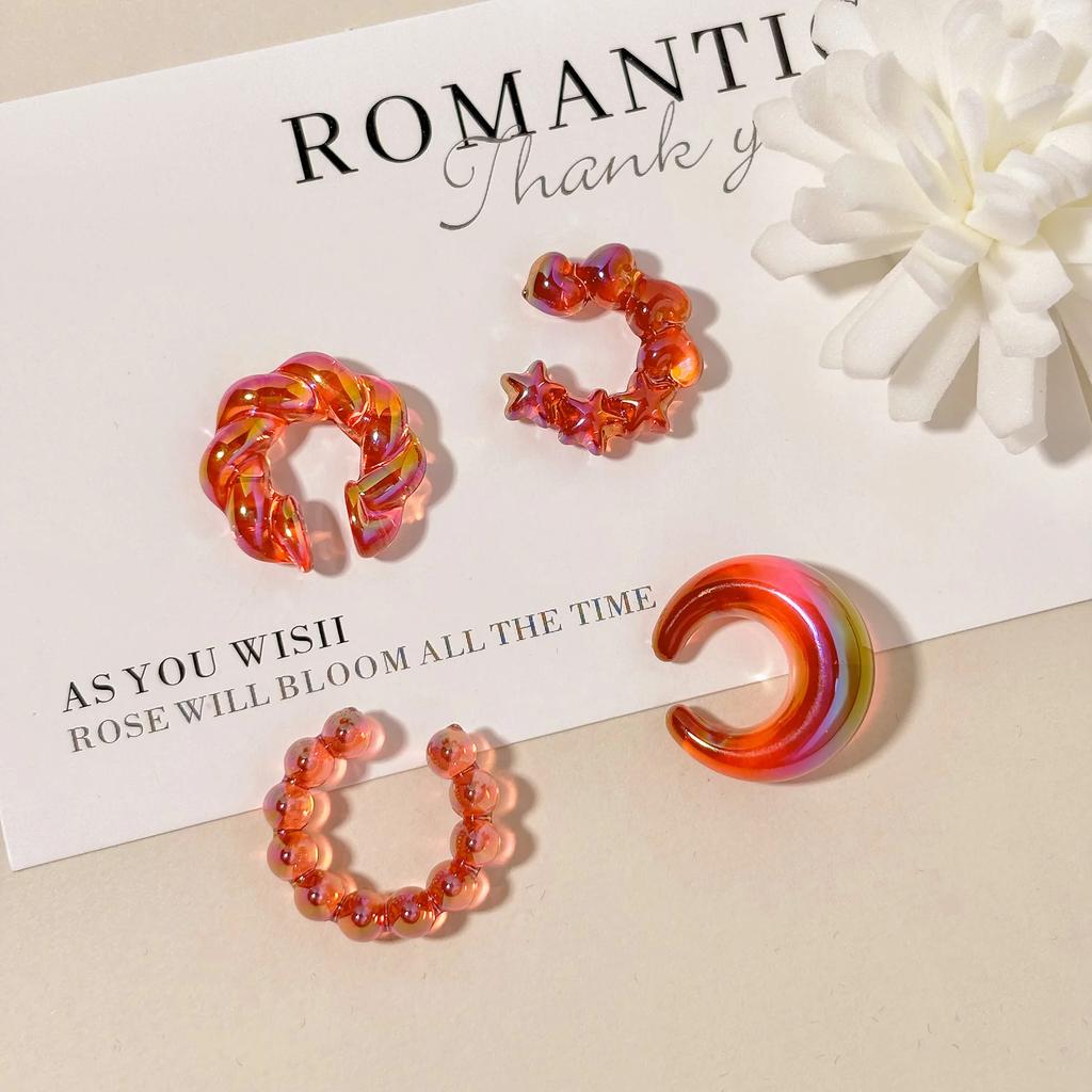 4PCS C-ring No Ear Hole Clip Earrings Ear Bone Clips Transparent Colorful Dopamine Simple High-end Earring Set Jewelry