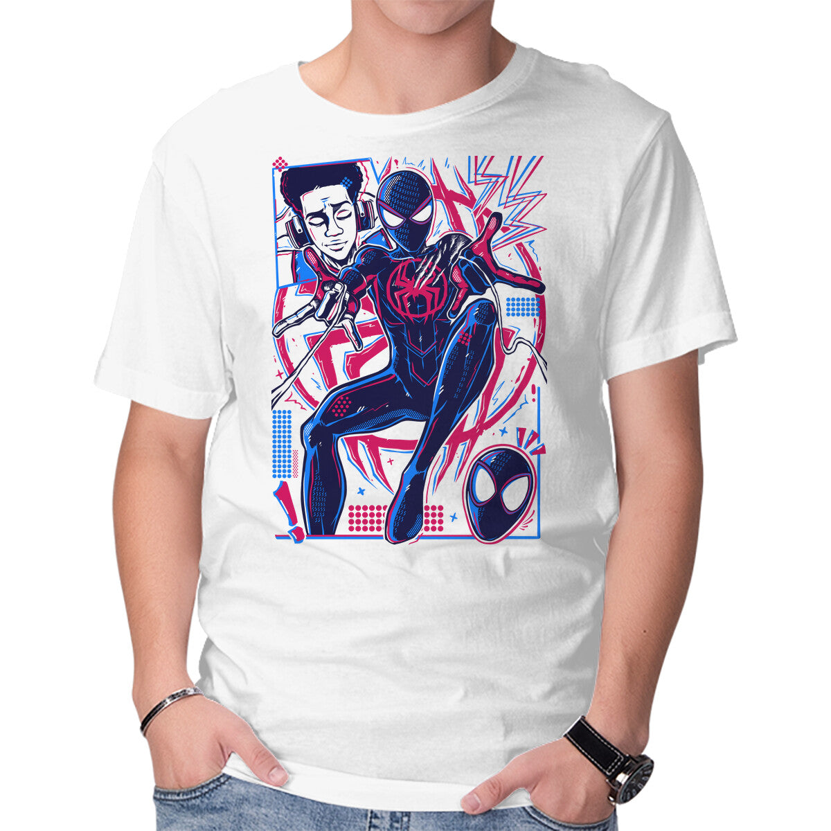 Unisex Crew Neck T-Shirt Spiderman Miles Morales Graphic Short Sleeve Casual Tee S