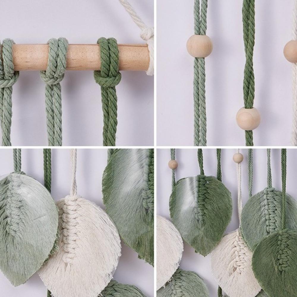 Handmade Macrame Hanging Ornament Green Wall Hanging Tapestry  for Bedroom Living