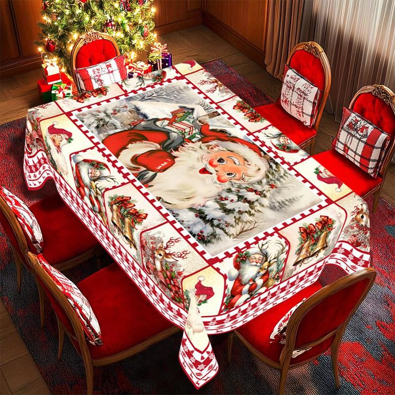 Vintage Christmas Tablecloth New Year 2026 Santa Claus Table Cover Christmas Party Table Decorations for Home 2026 Gifts Navidad