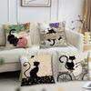 Vintage French Soft Comfortable Black Cat  Pillow Case Cartoon for Sofa Living Cat Room Home Office Retro Decor Protective Cover