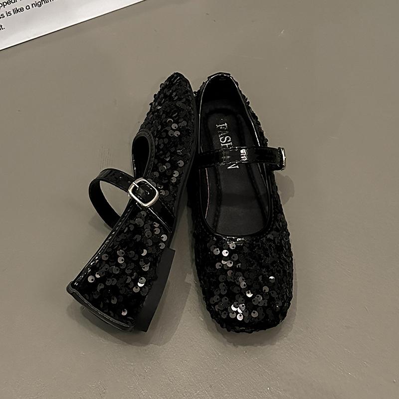 Sequin Mary Jane Shoes Women's Spring and Summer New Round Toe Shallow Mouth Flat Slip Single Shoes