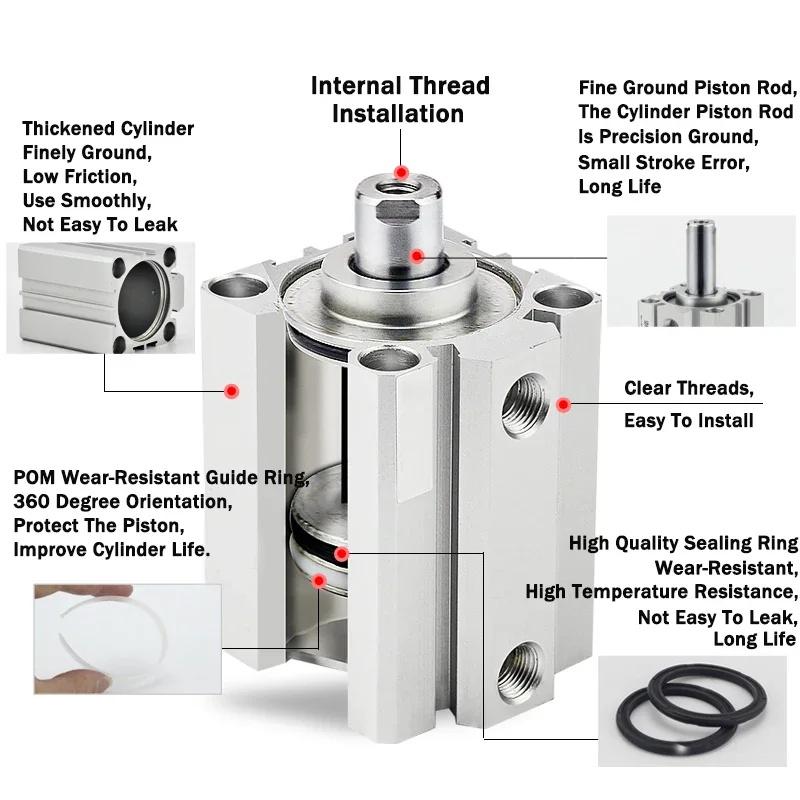 SDA Thin Cylinder Small Pneumatic 20/25/32/40/50/63/80X10X15X30X60 Cylinder Collection