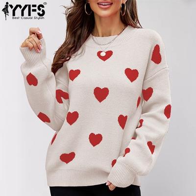 Damen Mode Lässig Herbst Winter Liebesbrief Druck Langarm Rundhals Oberteile Damenbekleidung Wollstrickwaren Pullover