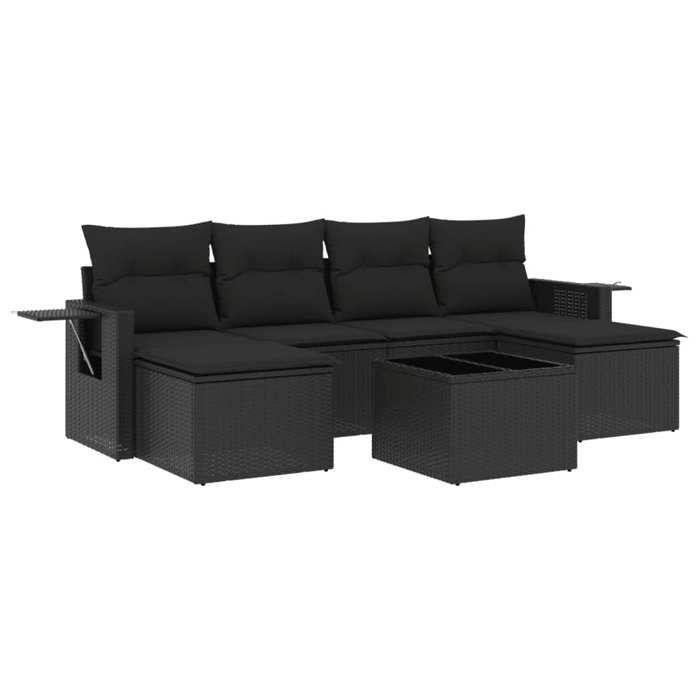 VidaXL Garden Lounge Set with Cushions 7 Pcs, Patio Sofas, Patio Furniture Set, Outdoor Furniture, Black 3252862