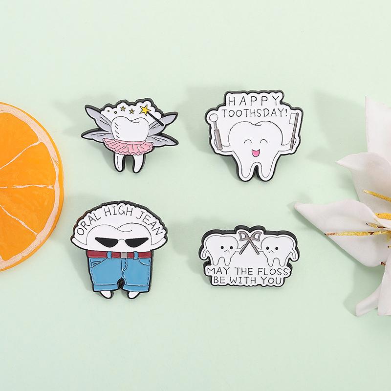 Cartoon Teeth Dental Care Enamel Pin May The Floss Be With You Happy Toothsday Metal Broooches Lapel Badge Jewelry Gifts