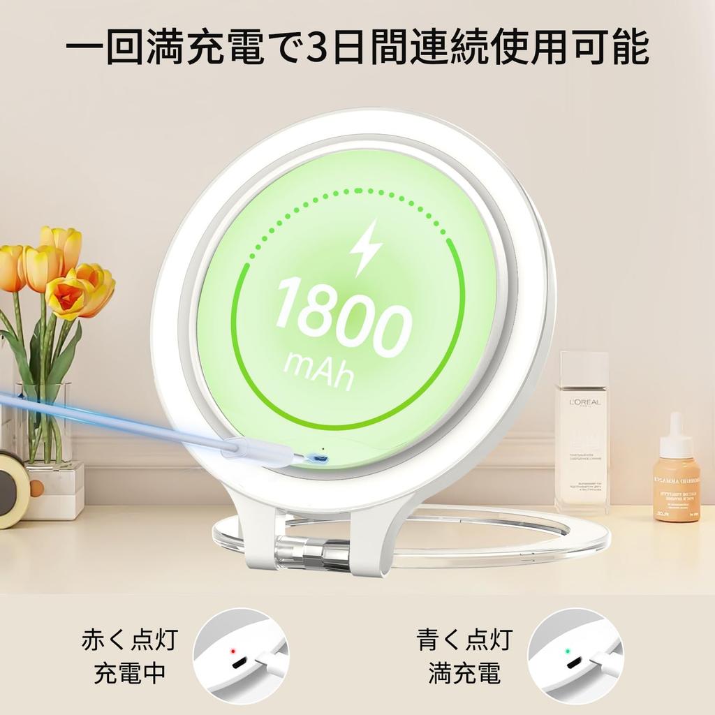 FACSINATE Tabletop Vanity Stand with Magnifying Foldable 3 Brightness Adjustable Angle with Mirror, Mirror, 1.5cm Thin, Glass, Energy-Saving Design,