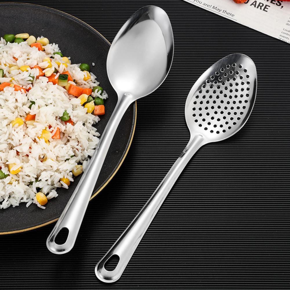 Stainless Steel Insulated Handle Cookware Portable Slotted Utensil Stainless Steel Long Handle Slotted Spoon Set for Buffet