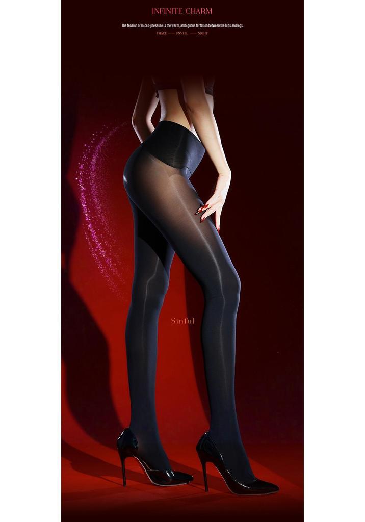 Ling Wei Run "Diamond Light" Glossy Seamless Black Silk Pantyhose - Spring/Autumn 60D