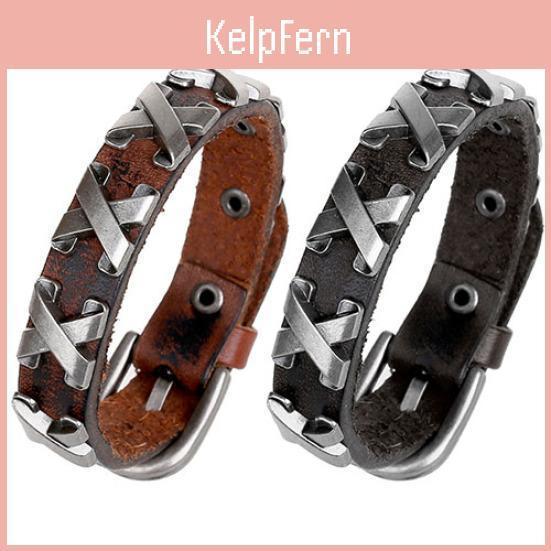 Leather Stylish Womens Punk Mens Bangle Alloy Wristband Cuff Bracelet Jewelry