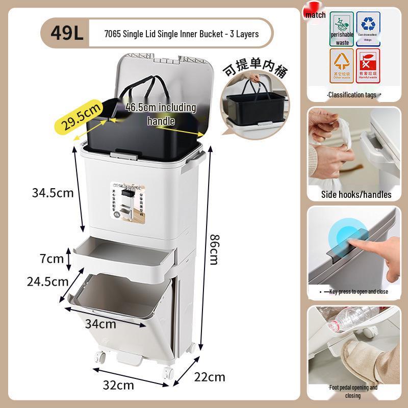 JEKO Elevated Kitchen Trash Can with Lid, Push-to-Open, Large Capacity, Double Layer for Dry/Wet Separation