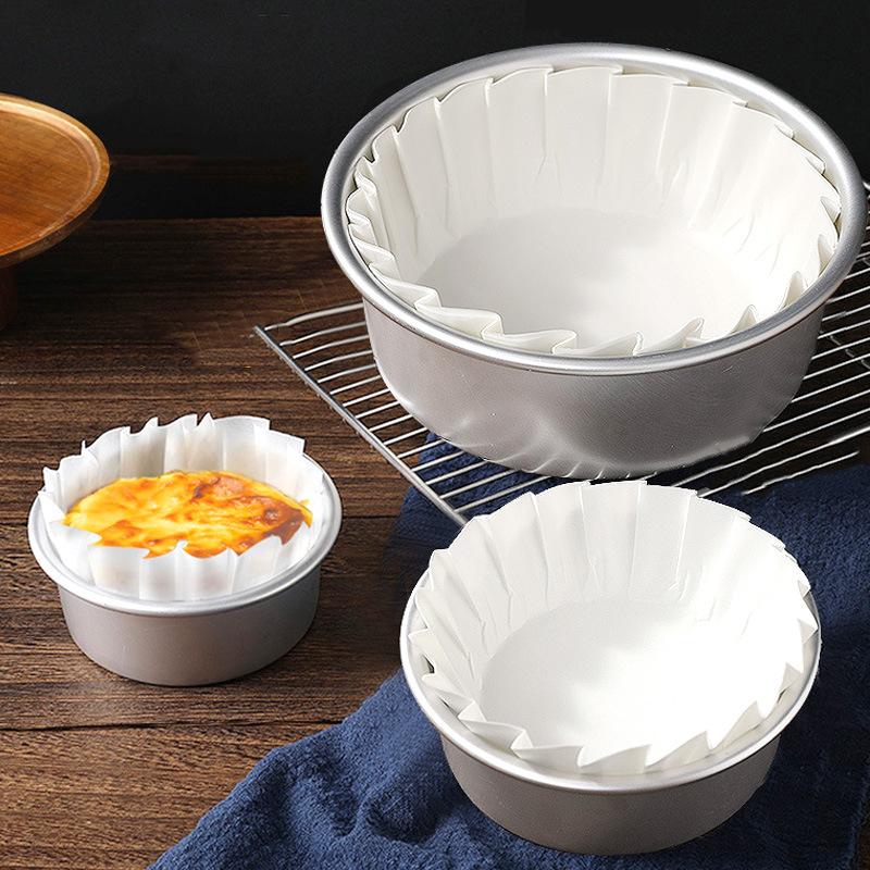 50 Sheets 3.5/4/5/6/8 Inch Basque Cheesecake Oil Paper Tray Non-Stick With Ruffled Edges Mousse Cake Wrapper Easy Demoulding