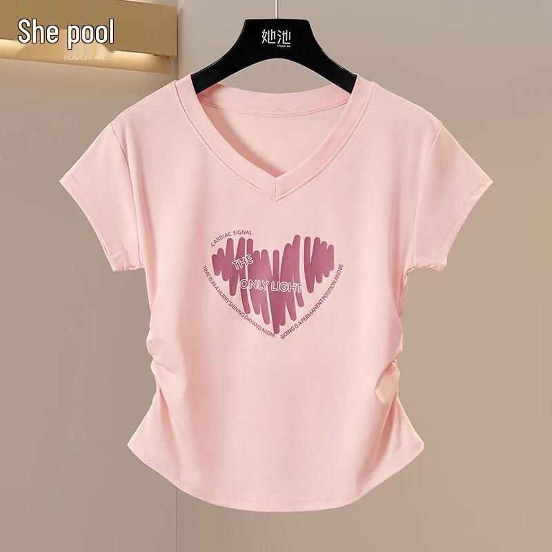 Women s Slim Fit Heart Print Short Sleeve T-Shirt S