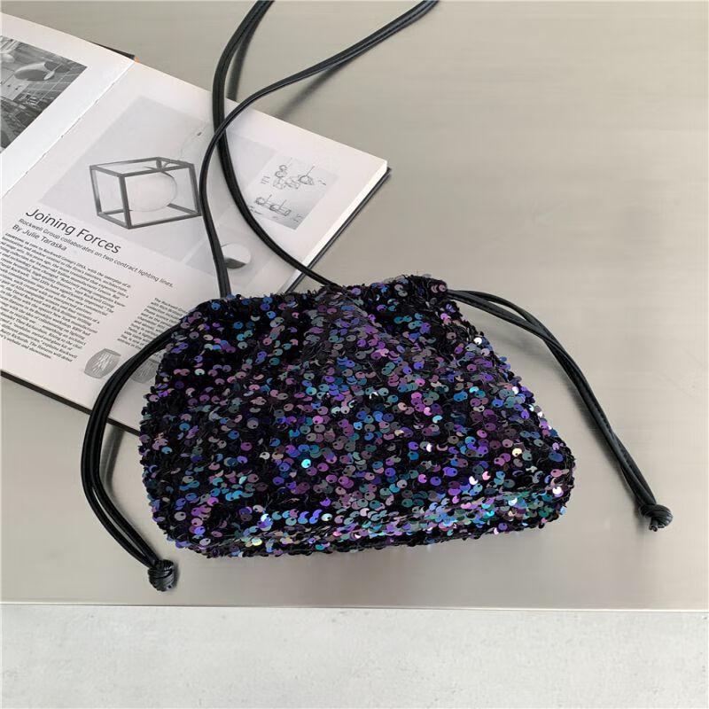 

REWELL Sequin Pleated Drawstring Bucket Bag