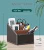 Business Leather Multi-Functional Desktop Organizer - Small Three-Grid Stationery Box for Hotel or Office Use