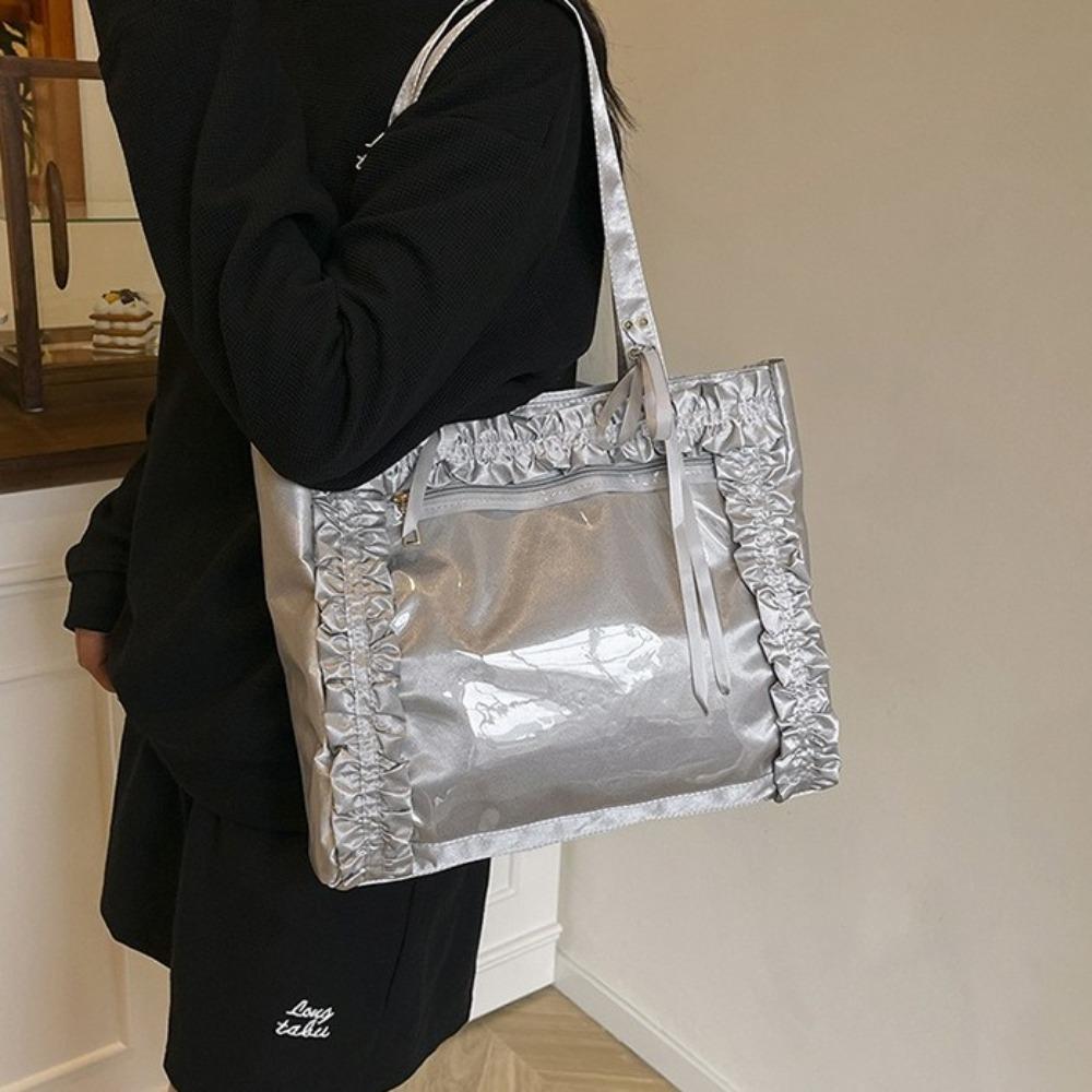 Ribbon Transparent Itabag PVC Nylon Handbag All-match Bow Tote Bag  Daily