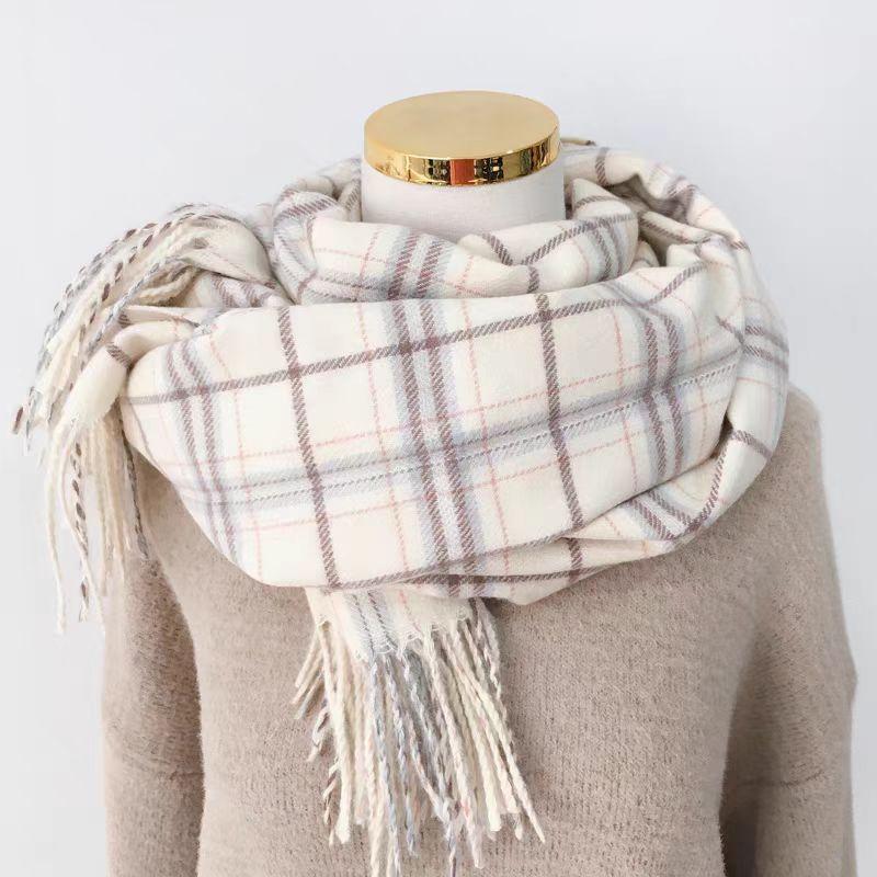 Literary Plaid Scarf Women's Autumn and Winter Imitation Cashmere Korean Version Versatile Student Scarf Ins Trend Warm Shawl