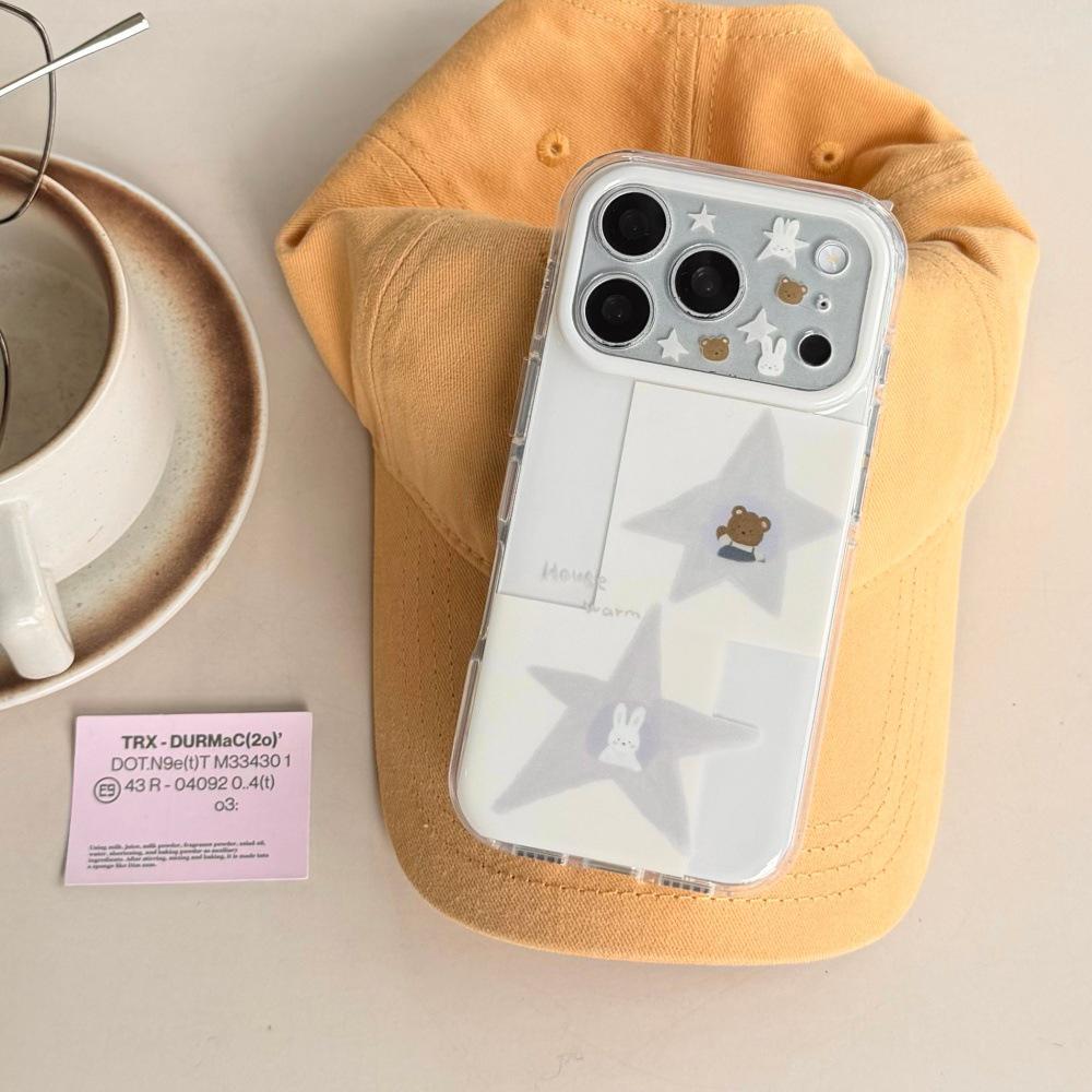 

Gray Star Rabbit Bear Korean Style Phone Case for iPhone 17 Pro Max, Apple 16, Simple 15, New 14 iPhone 17 Pro
