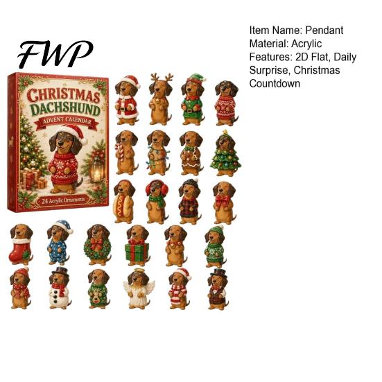 Cute Sausage Dog Figurine 2026 Dachshund Advent Calendar, 24 Days Collectible Surprises with 2D Holiday Seasonal Home Accents Festive Puppy
