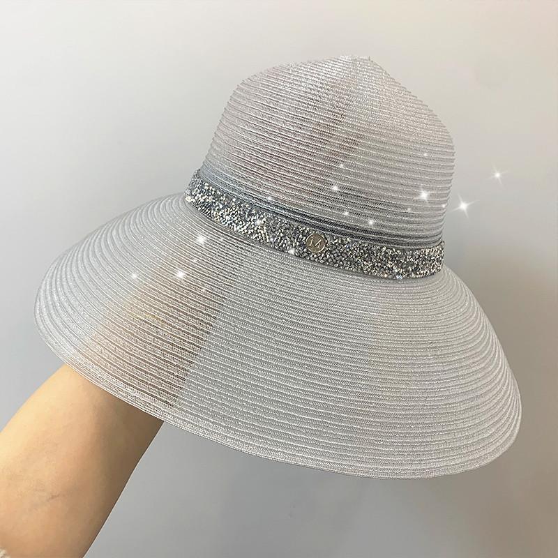 

Знаменитость блестящая шляпа от солнца женская защита от солнца шляпа от солнца отпуск пляжная шляпа соломенная шляпа флэш бриллиант путешествие серебро белый
