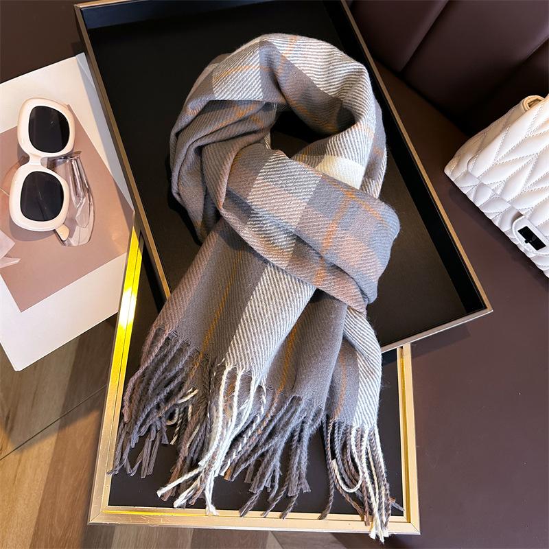 Korean Version Plaid Scarf Winter Male And Female Students Scarf Thickened Warm Outer Shawl Tassel Korean Imitation Cashmere Scarf