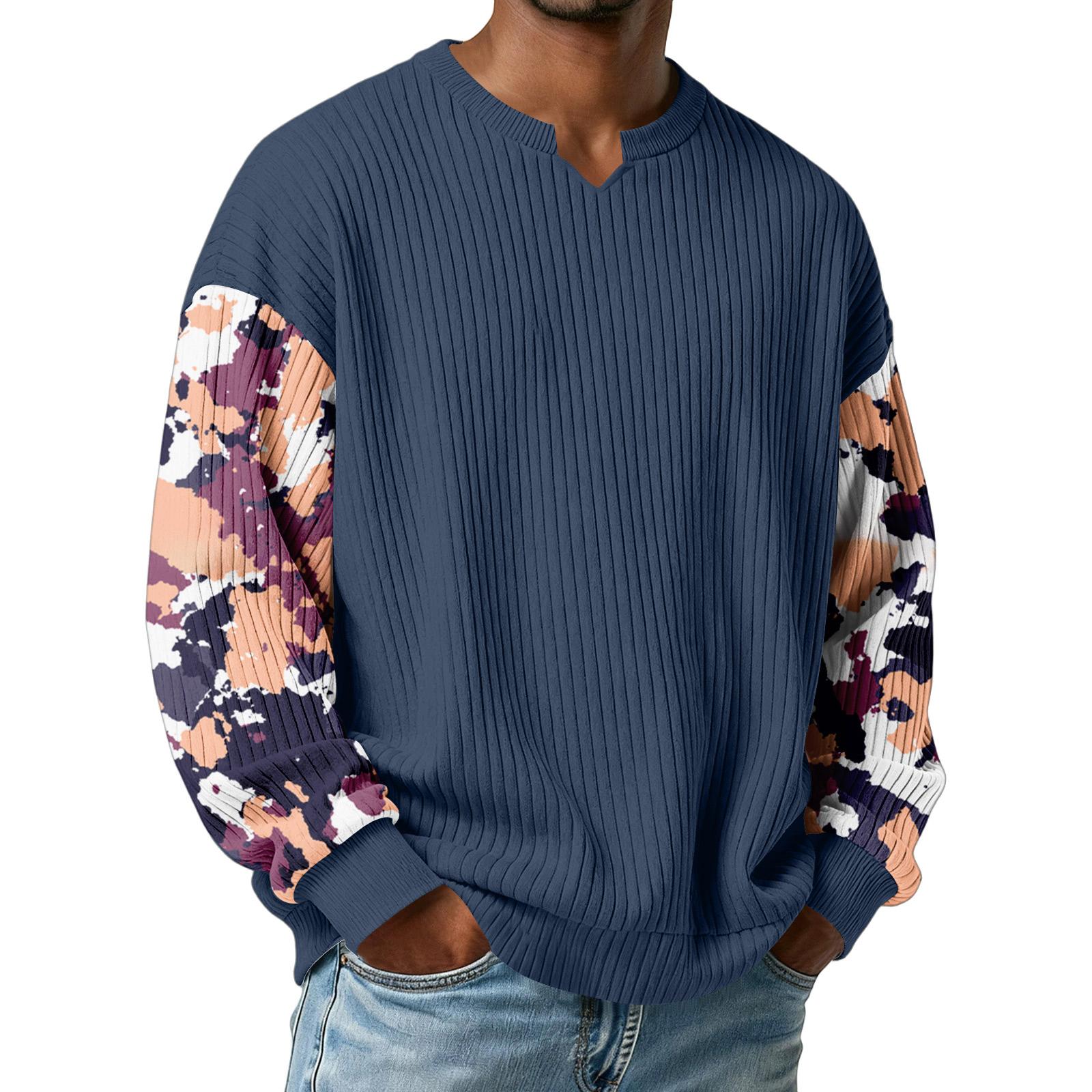 

Чоловіча камуфляжна стильна футболка з V-подібним вирізом, фактурна в рубчик, з довгим рукавом XXL