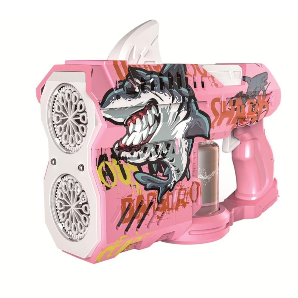 Children and adults' toy, glowing shark bubble gun, electrically fired bubble gun nozzle, essential toy for outdoor play, bubble