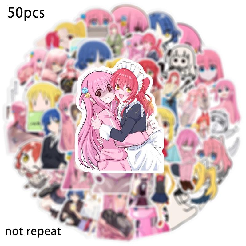 50pcs Bocchi The Rock Waterproof Reusable Adhesive Graffiti Stickers Decorate Luggage/trolley Cases