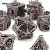 7 Pcs Silver Red Tree Stump Root Metal Dice Solid Metal Polyhedral Dice Set Suitable for Role-Playing RPG  Board Game Card Game