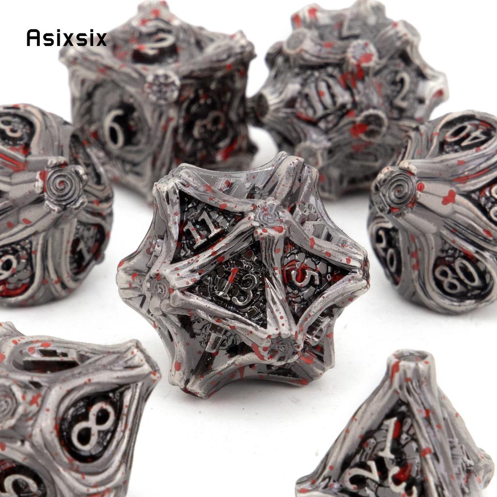 7 Pcs Silver Red Tree Stump Root Metal Dice Solid Metal Polyhedral Dice Set Suitable for Role-Playing RPG Board Game Card Game