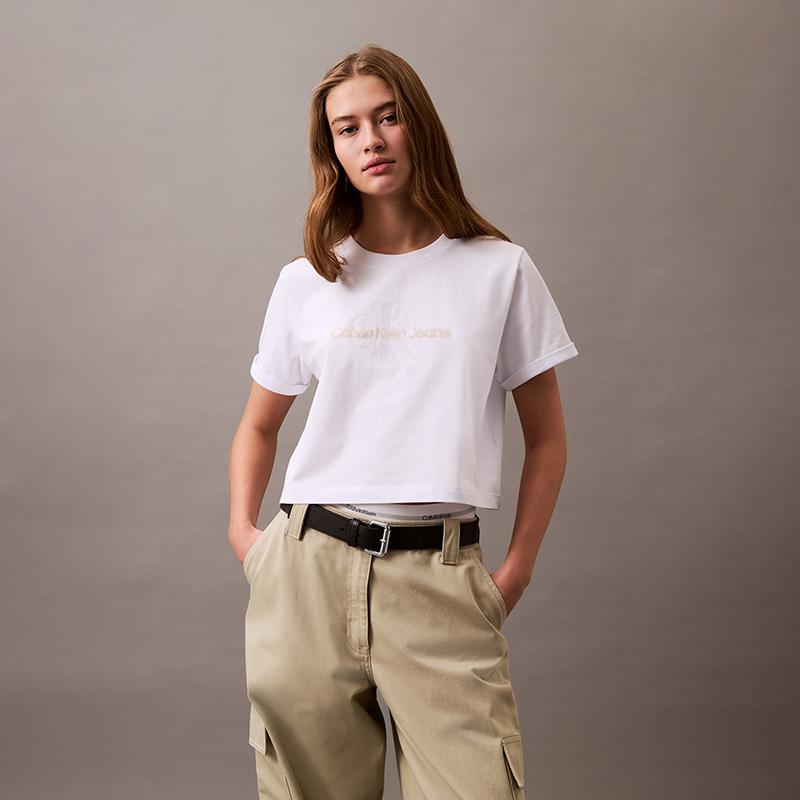 Calvin Klein Loose Fit Round Neck Short Sleeve T-Shirt Women Tops White 47AB814