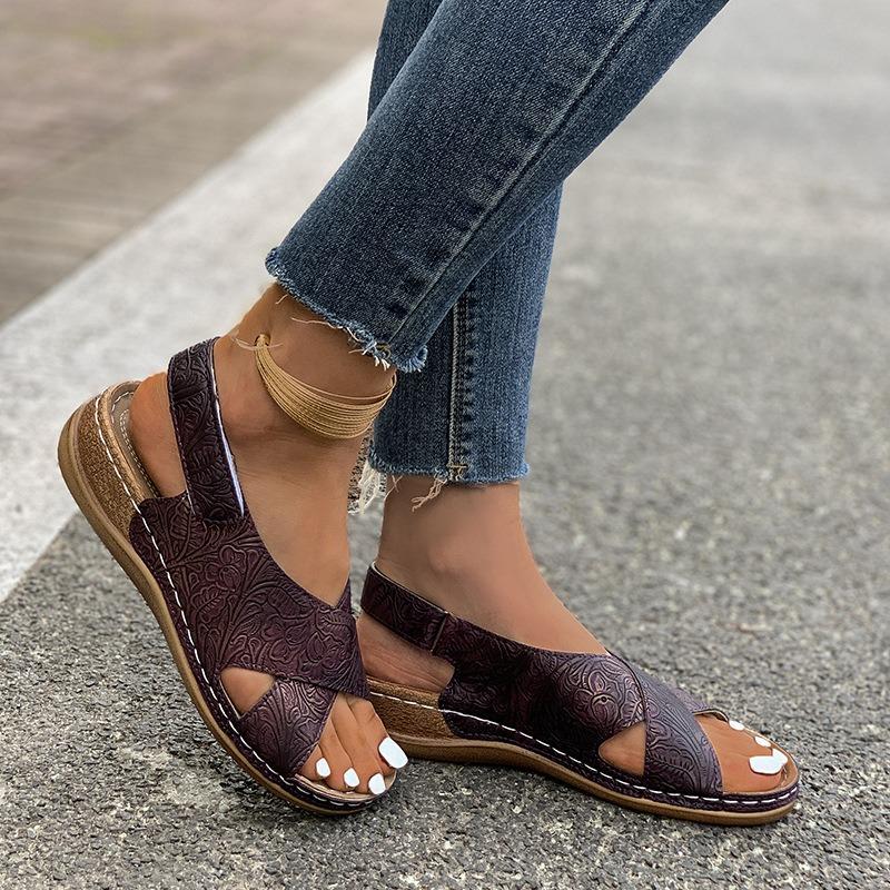 Plus Size Wedge Platform Sandals Summer Fish Mouth Velcro Beach Open Toe Sandals