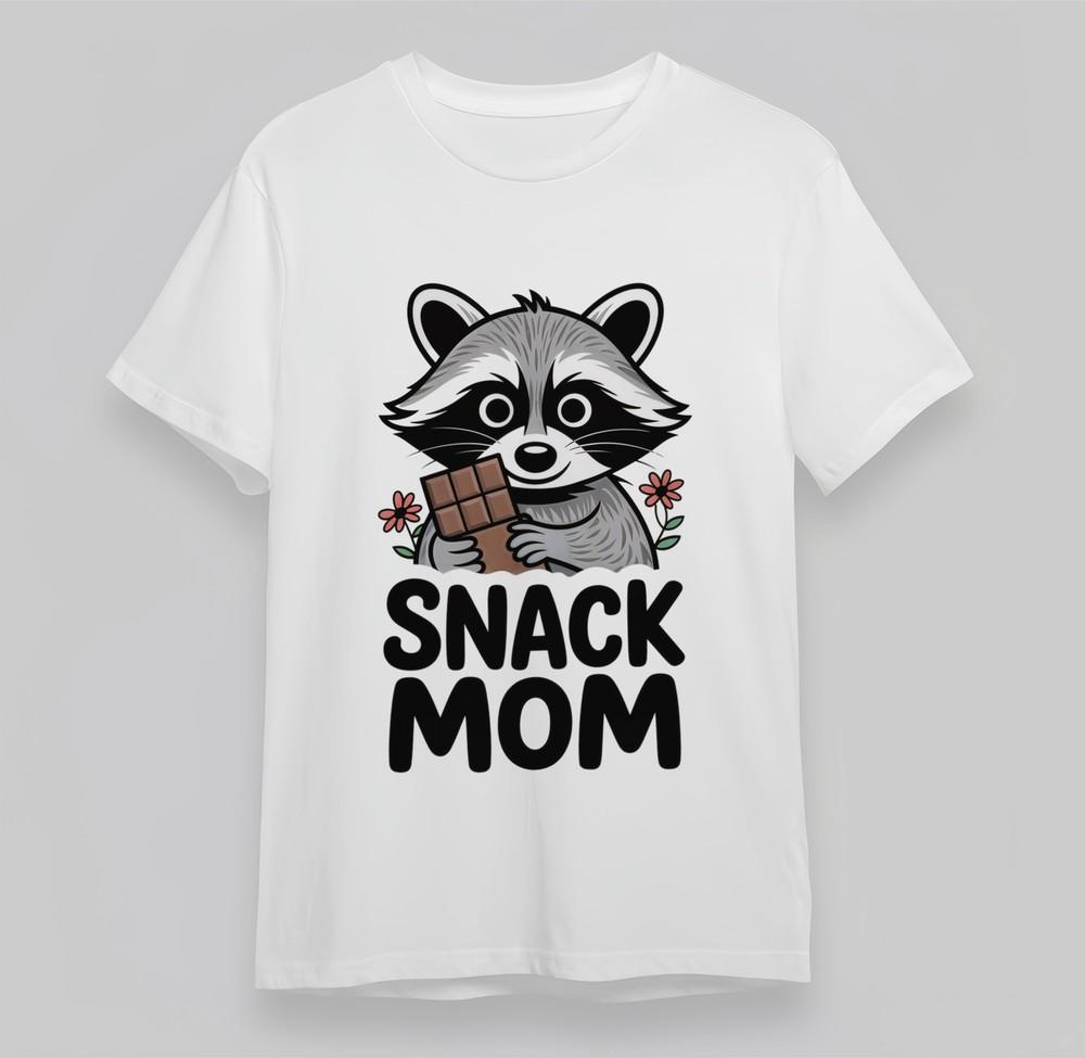 

Women s Snack Mom Graphic Tee Cute Raccoon Chocolate Lover Oversize 100% Cotton L