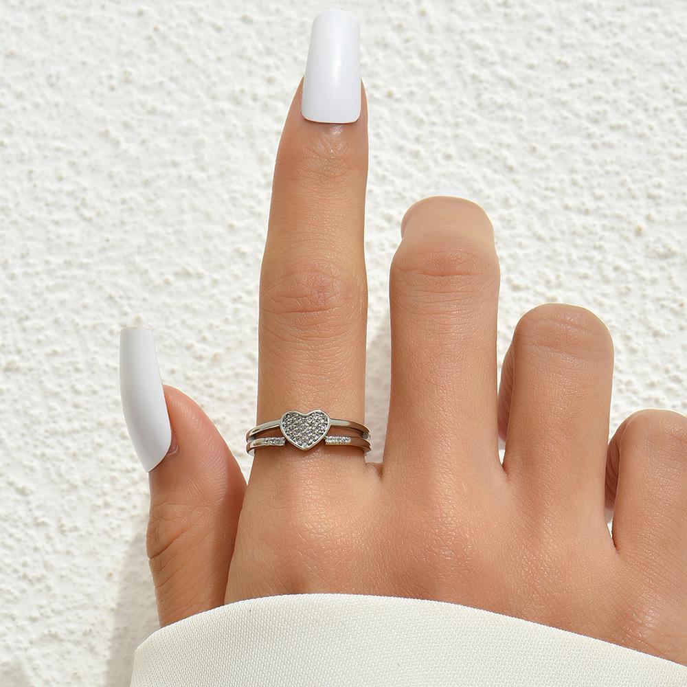 Adjustable Heart-Shaped Double-Layer Index Finger Ring - Cool European & American Style Jewelry