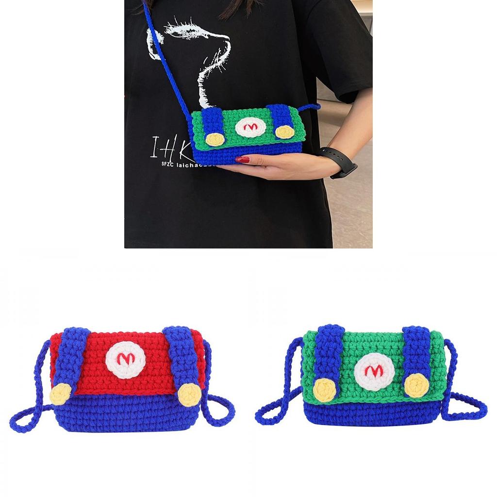 Mario Knit Mini Bag For Girls With Cartoon Phone Pocket Soft Wool Material For Daily Use
