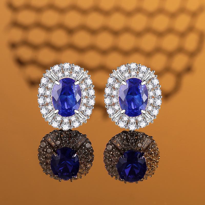 2024 Rose Red & Blue-Green Diamond Women's Sterling Silver Stud Earrings - Exquisite, Versatile & Unique Design