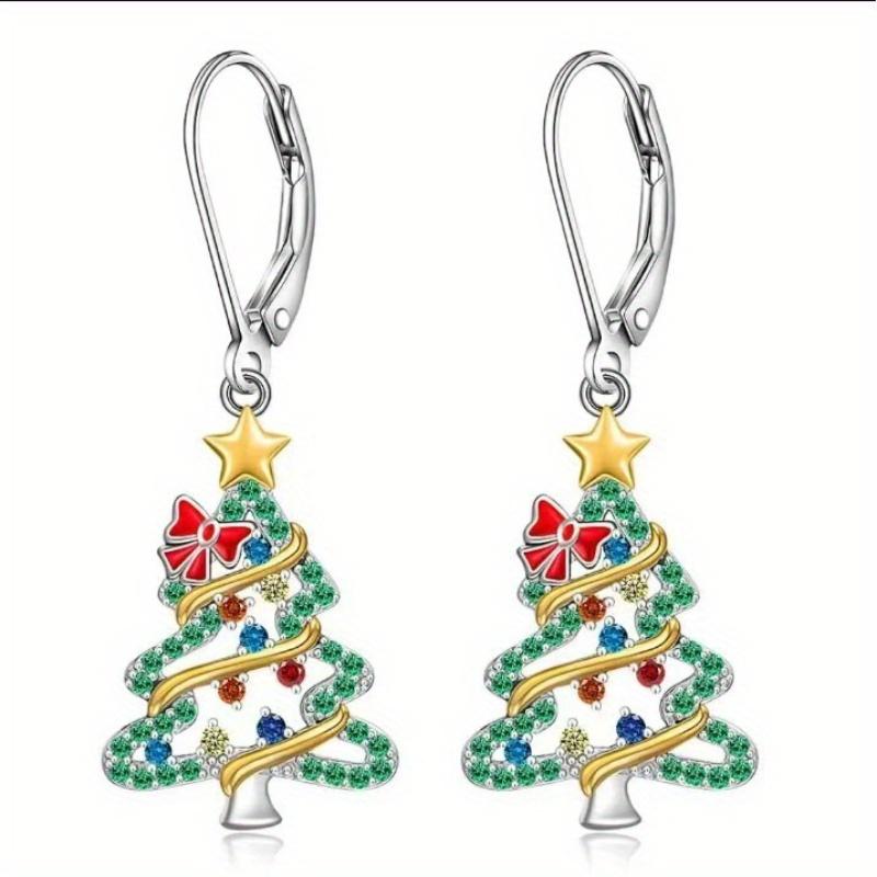 Gorgeous Sparkling Colorful Cubic Zirconia Christmas Tree Drop Earrings for Women Elegant Bowknot Party Romantic Jewelry earrings