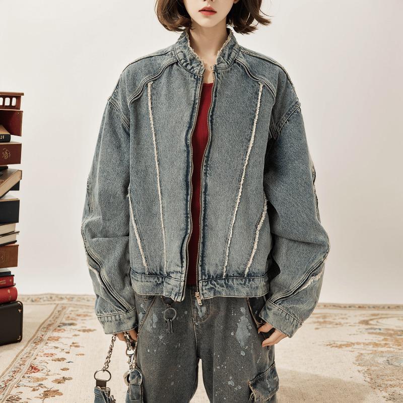 Unisex Retro Denim Motorcycle Jacket: Autumn/Winter Casual Trend, Loose Fit with Lapel