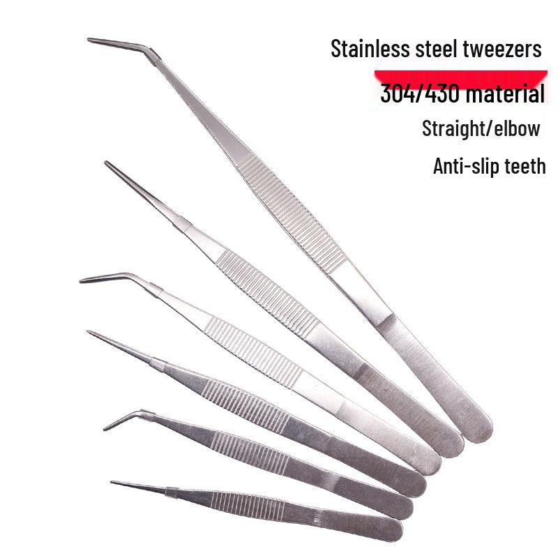 304 Stainless Steel Round Tip Tweezers with Teeth, Non-Slip, Ideal for Aquatic Plant Care and Gardening.