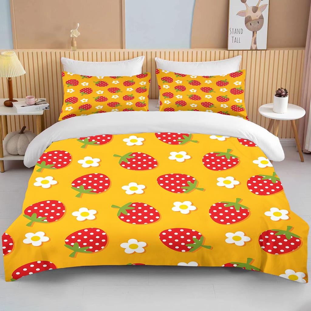 Sweet Strawberry Print Bedding Set Duvet Cover 1 Duvet Cover 2 Pillowcases Adult And Kids Bedding Set Luxury Queen Bedding Set