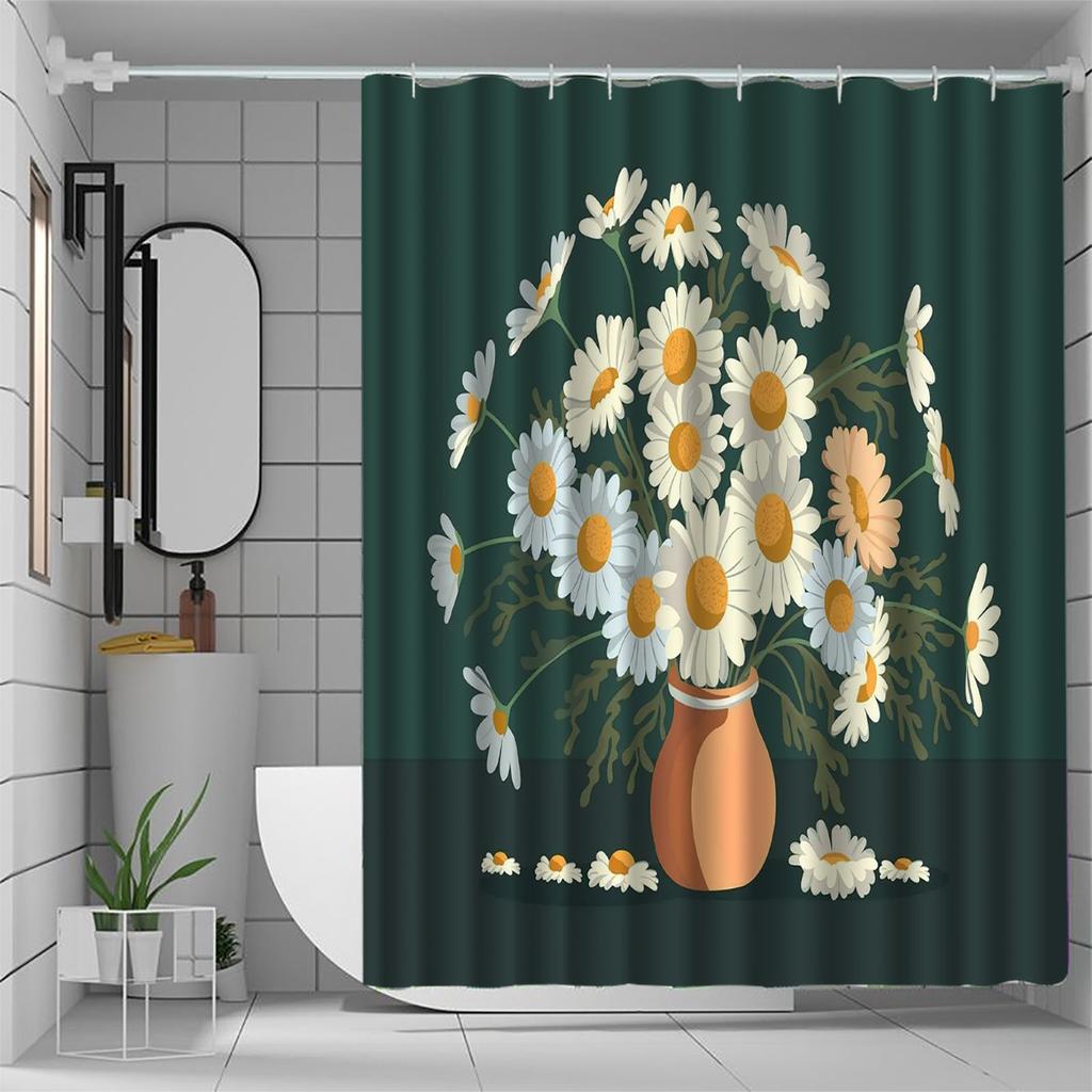 Elegant Floral Shower Curtain - Polyester Woven, Multi-Functional, Machine Washable, Includes Hooks, All-Season Bath Decor