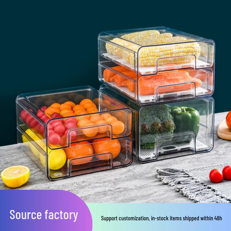 PET Egg and Veggie Refrigerator Organizer - Stackable, Multifunctional Drawer with Drainage