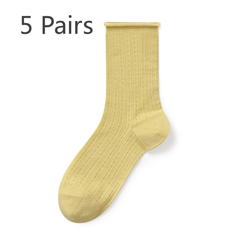 5 Pairs of Women's Summer Thin Cotton Hollow Mesh Pile Socks