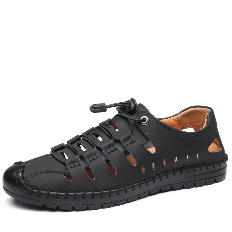 Summer New Men's Leather Sandals Leather Breathable Hole Shoes Hollow Men's Casual Leather Shoes Men's Shoes Trade Shoes