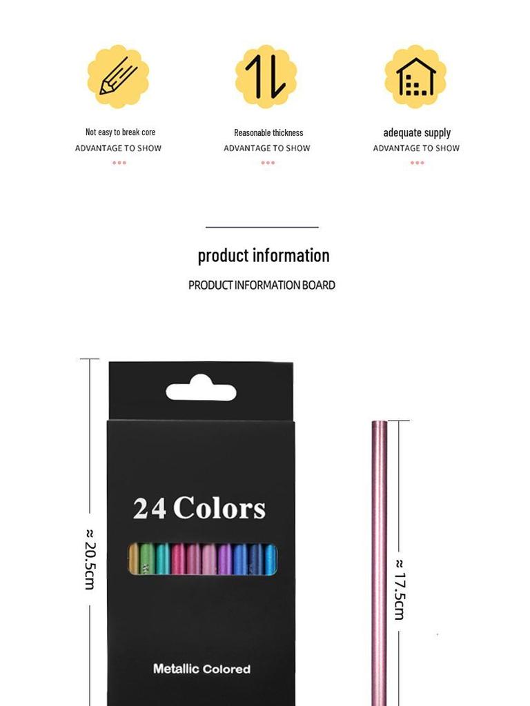 Kros24 Black Wood Metal Colored Pencils for Student Art & Creative Graffiti - Boxed Set