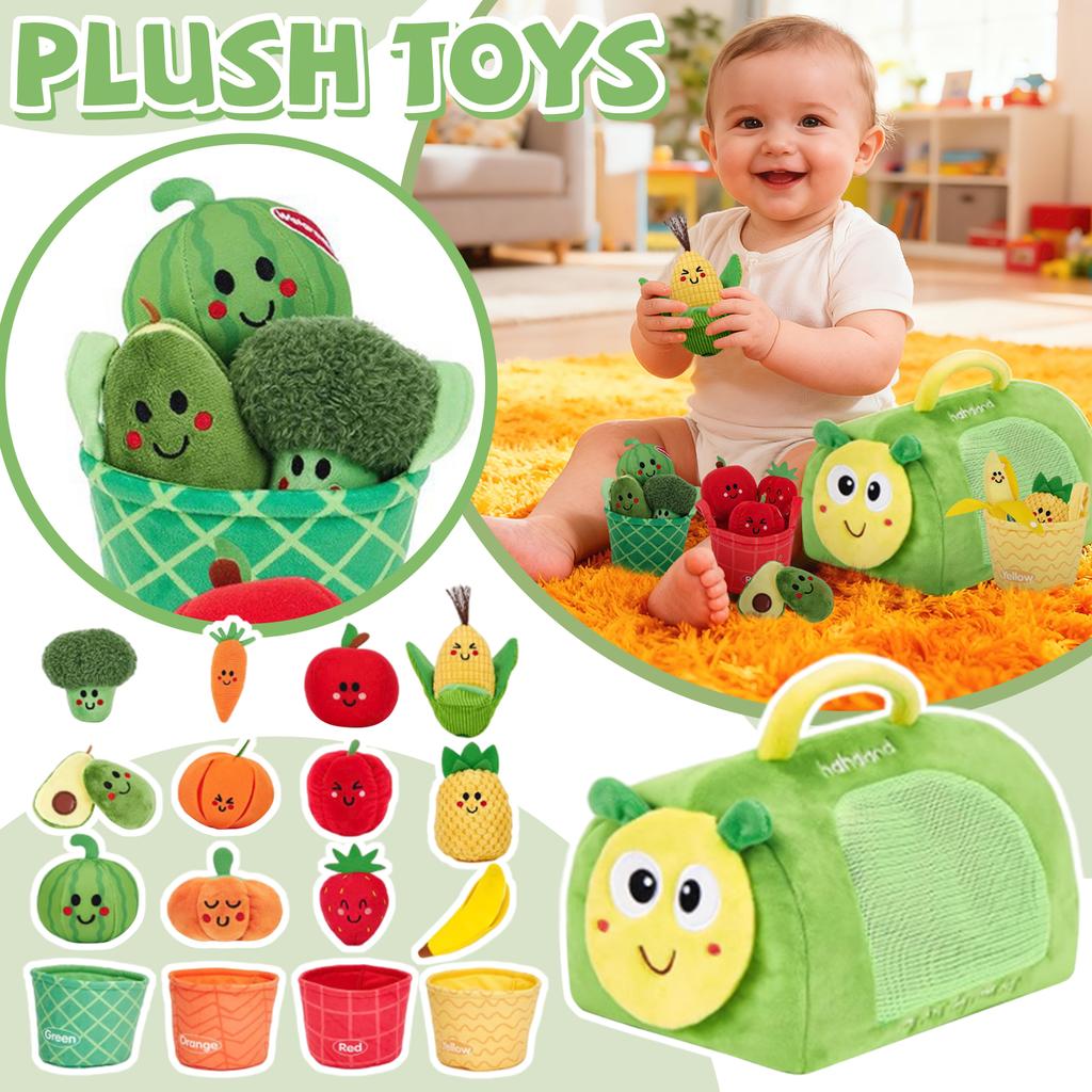 17pcs Color Sorting Toy Set, Color-Coded Fruit and Vegetable Plush Toys, Sensory Toys, Suitable For Babies, Early Education Gift