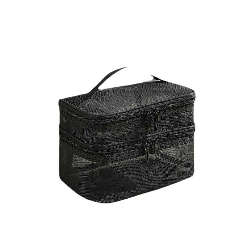 Large Capacity Mesh Makeup & Toiletry Bag – Portable, Double Layer Design for Travel