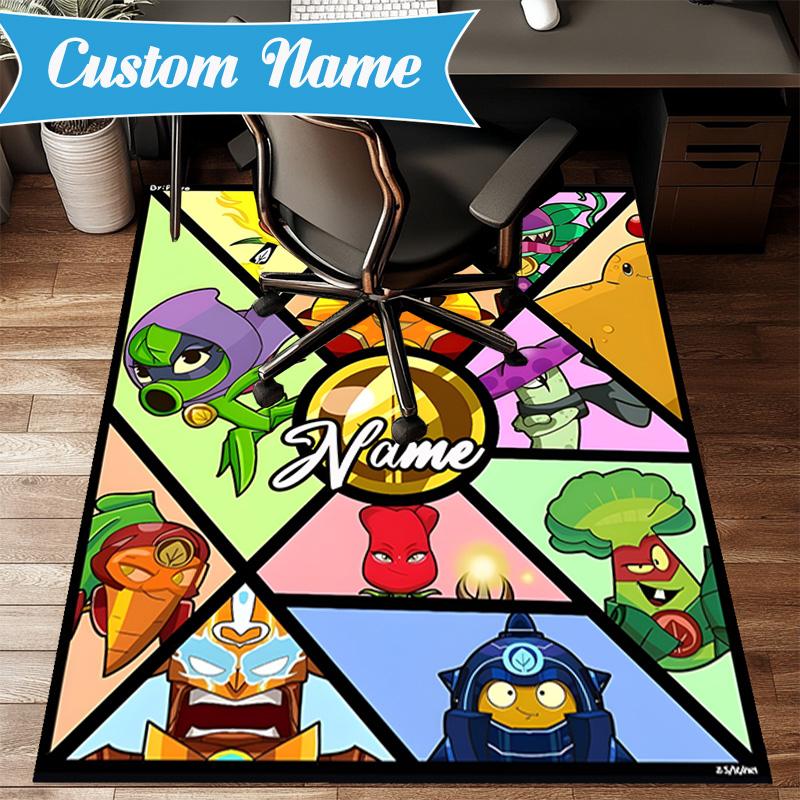 Custom Name Zombies Team-Up Rug for Living Room, Game Rooms, Office, Bedroom, Floor Mat Playful Design, fan gifts Christmas decor